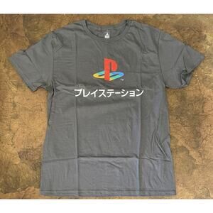 PlayStation T-Shirt Adult M Gray Heather Japanese Katakana Logo Official Sony